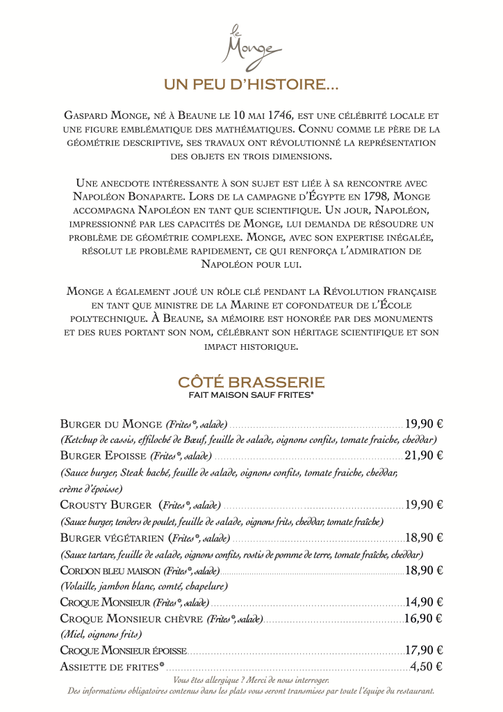 Carte de la Brasserie Le Monge (octobre 2026), page 3