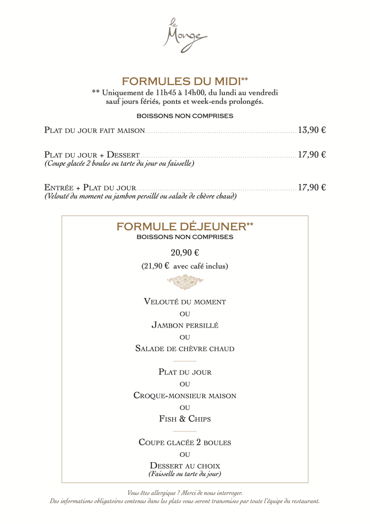Carte de la Brasserie Le Monge (octobre 2026), page 4