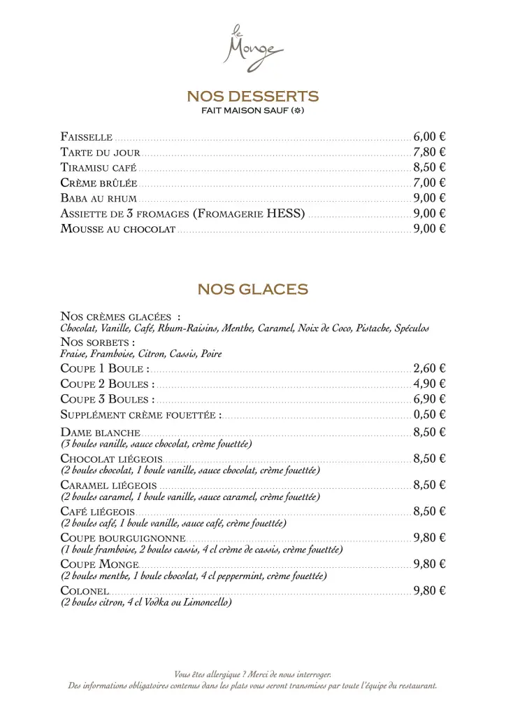 Carte de la Brasserie Le Monge (octobre 2026), page 6