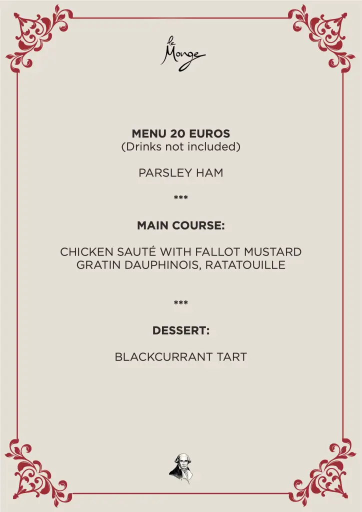 Brasserie Le Monge €20 group menu (English)