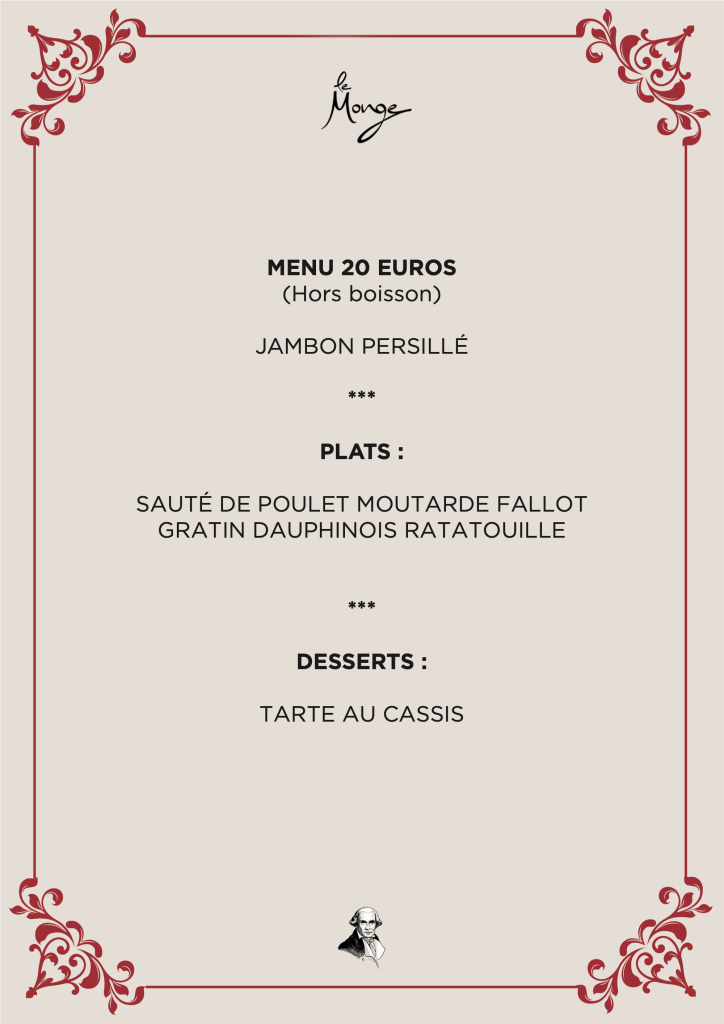 Menu de groupe à 20 € de la Brasserie Le Monge