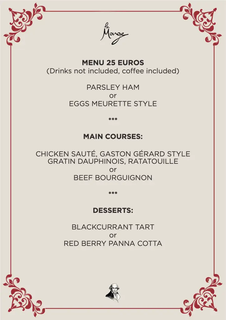 Brasserie Le Monge €25 group menu (English)