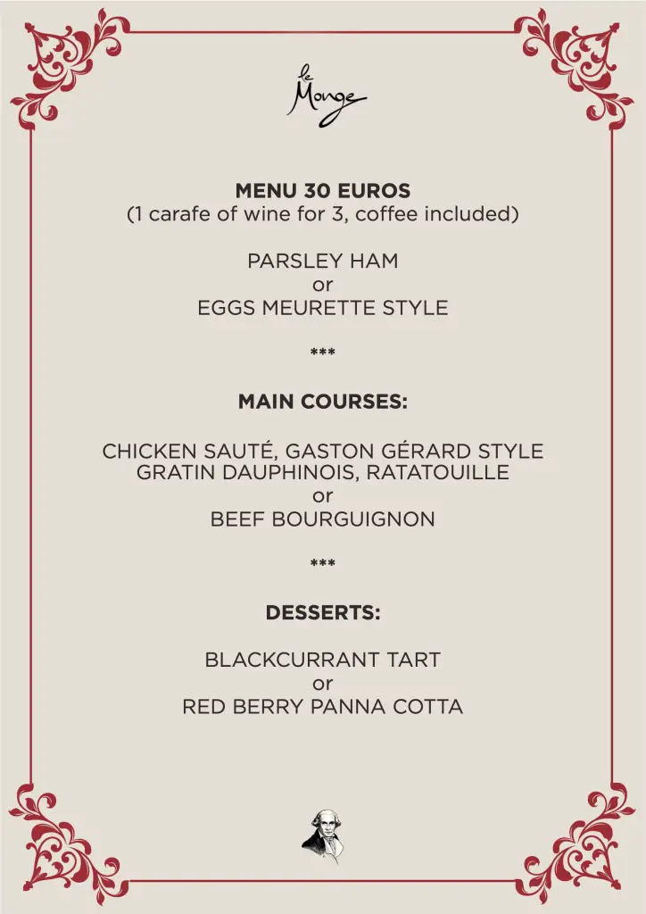 Brasserie Le Monge €30 group menu (English)