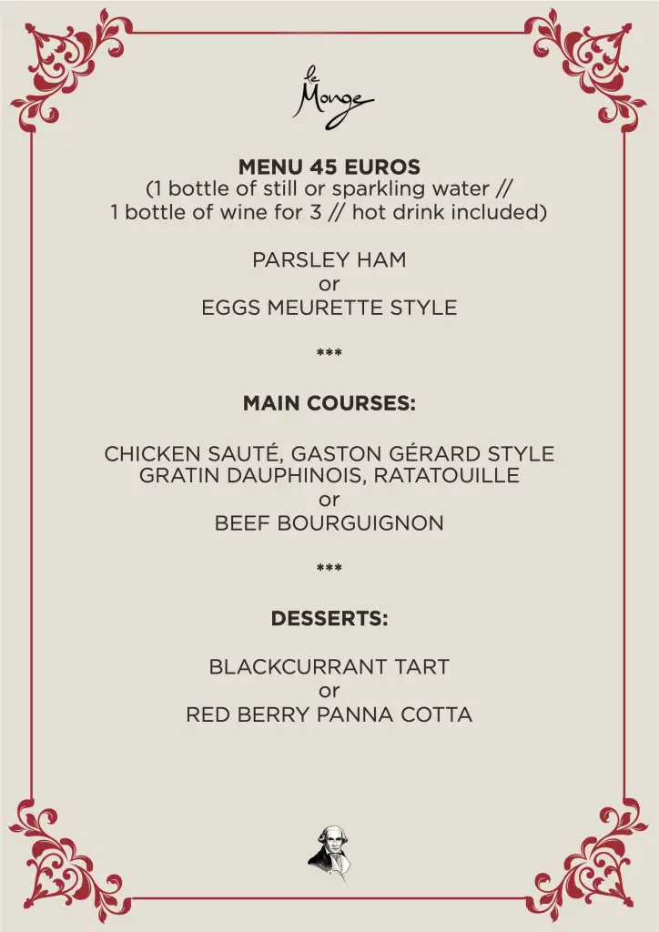 Brasserie Le Monge €45 group menu (English)