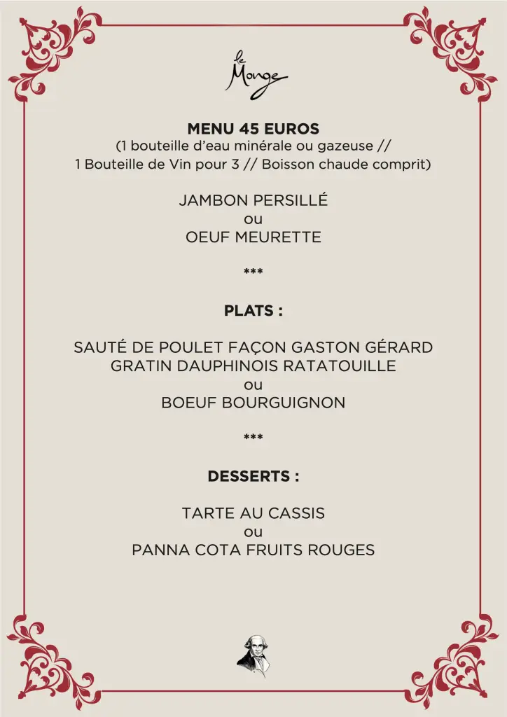 Menu de groupe à 45 € de la Brasserie Le Monge