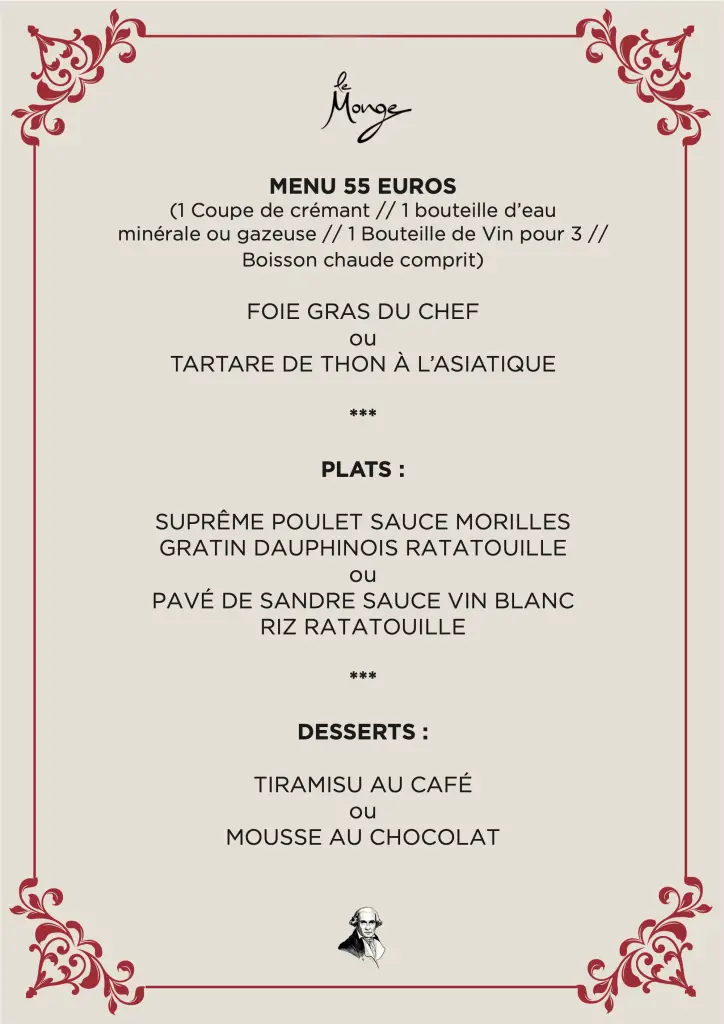 Menu de groupe à 55 € de la Brasserie Le Monge
